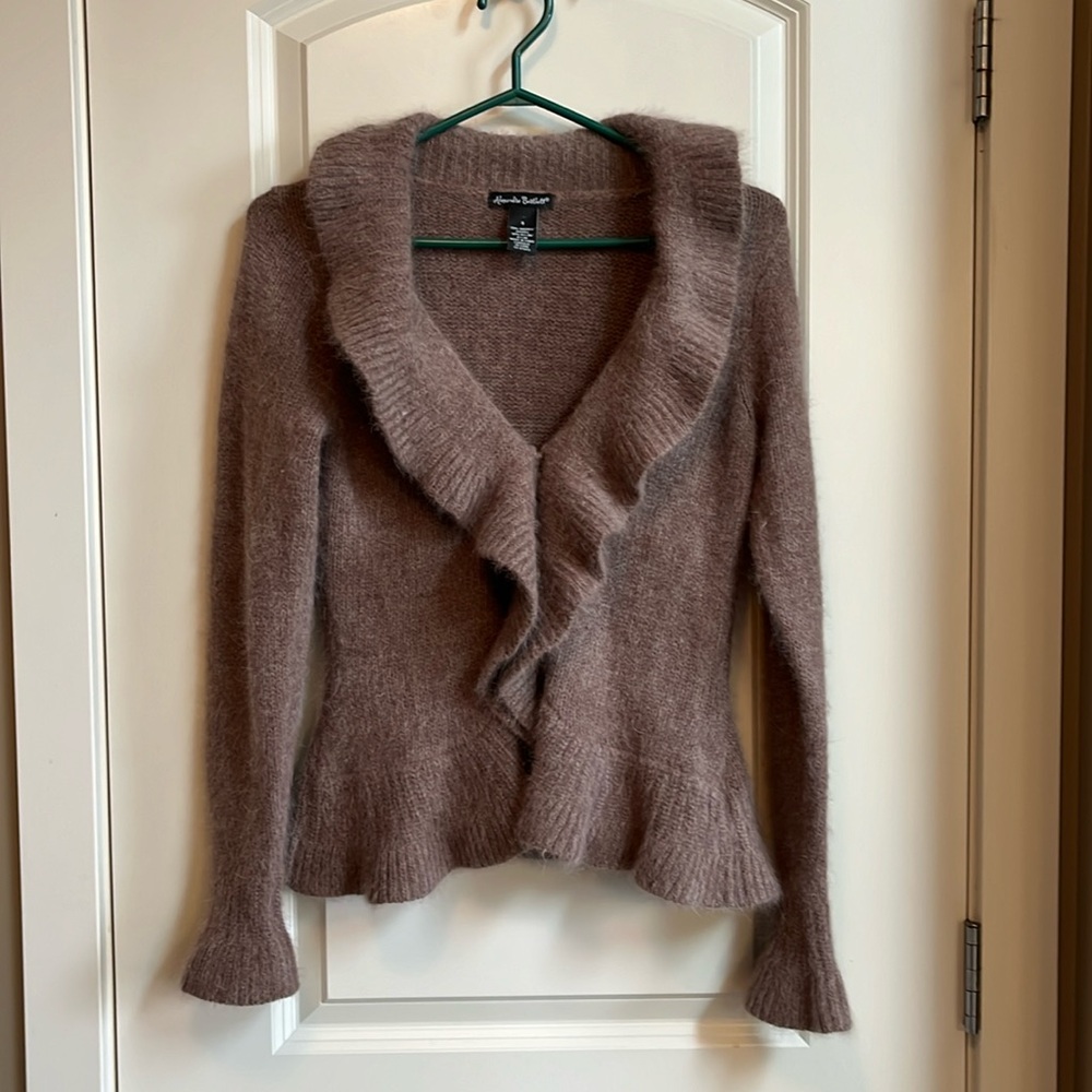 Alexandra Bartlett Mauve Brown Ruffled Mohair Blend Cardigan